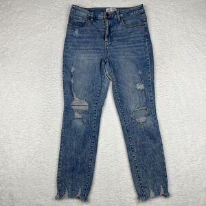 BKE Jeans Womens 29 Blue Wash Mom Jean High‎ Rise Frayed Hem Denim Distressed